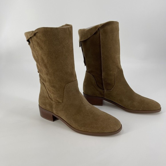 Sole Society Womens 9M Calanth Tobacco Brown Slouchy Suede Mid Calf Pull Boots - Picture 1 of 10